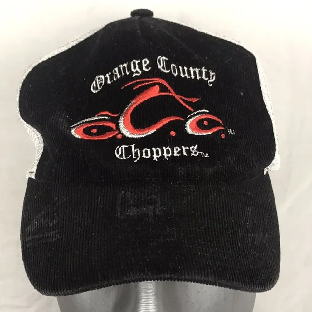 Orange County Choppers Hat Cap Black Snapback Trucker Faded Autographs Biker Y2K